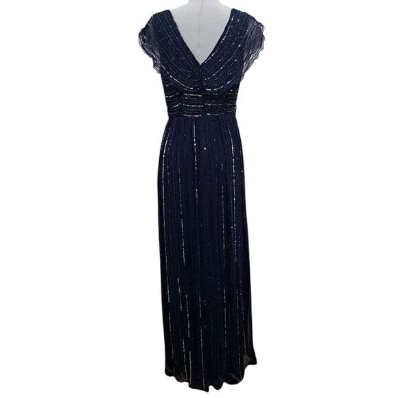 Patra Silk Elegant Sequin Beaded V Neck Party Maxi Dress Size 12 Navy - Picture 3 of 17